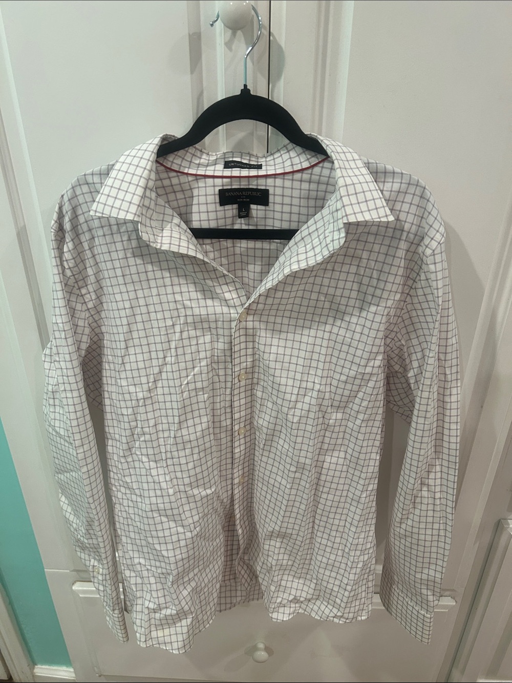Banana Republic White Check Long-Sleeve Dress Shirt